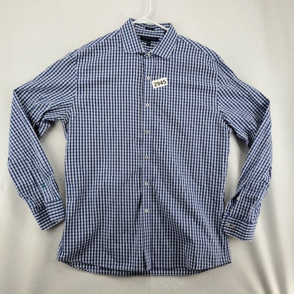 Tommy Hilfiger Shirt Men's L/S Casual Button Up Blue/White Check Lg 16.5 - 34/35 - Picture 12 of 12